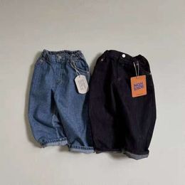 Herfst nieuwe baby losse denim broek baby peuter peuter rechte been broek mode jongens meisjes casual veelzijdige pocket jeans kleding l2405