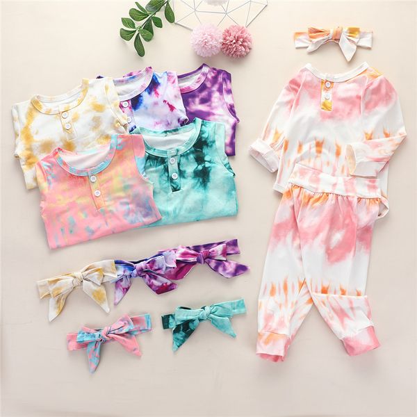 Otoño nuevo bebé Tie-dye conjuntos de ropa de manga larga mameluco + pantalón + diademas 3 unids/set moda niños niñas gradiente trajes 1324 B3