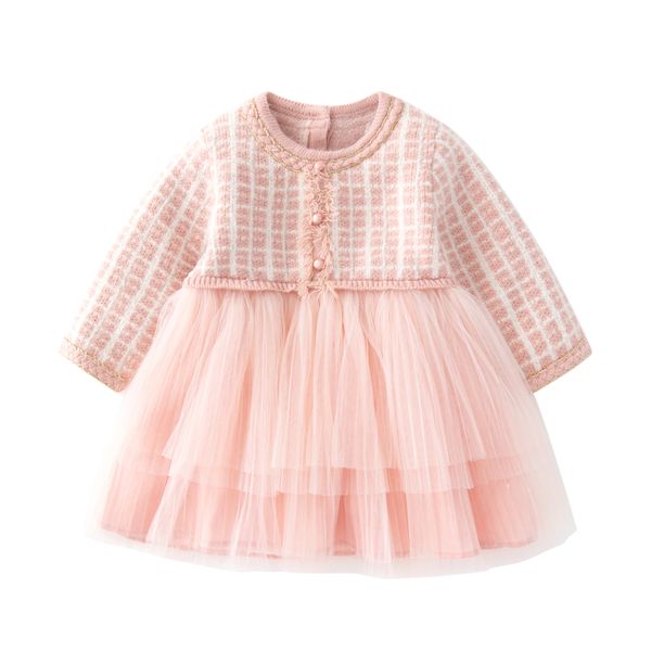 Robe d'automne en gaze rose tricotée pour fille de 1 à 3 ans, vêtements pour enfants, nouvelle collection