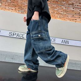 Herfst nieuwe kinderwerk jeans Koreaanse casual broek van jongens van hoge kwaliteit jongens broek jongens blauwe jeans L2405