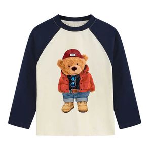Herfstnieuw kinder T-shirt van puur katoen met cartoonprint en raglanmouwen met contrasterende onderkant