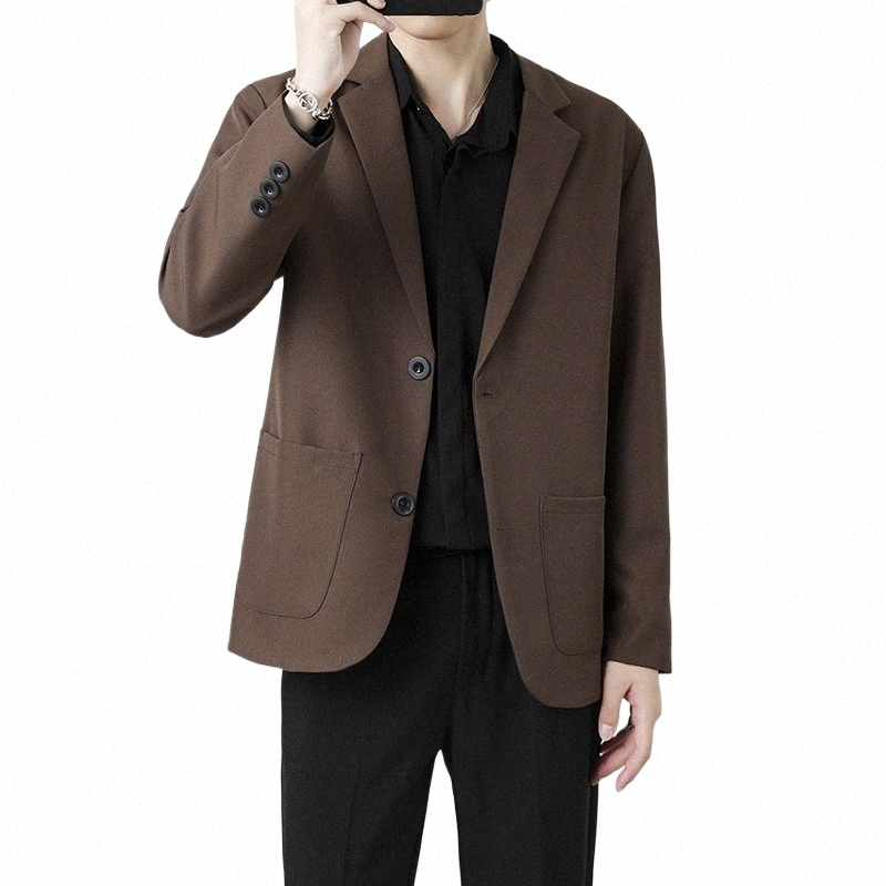 가을 New Fi 남자 정장 재킷 단순한 느슨한 부신 캐주얼 사무실 블레이저 남성 블랙 커피 살구 안티 링클 코트 99F0#