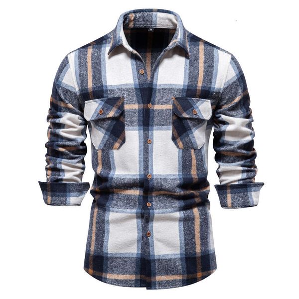 Chemise professionnelle à manches longues pour homme, vêtement d'affaires léger, avec poche européenne, à la mode, à carreaux, nouvelle collection automne