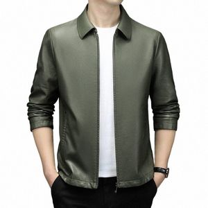 Herfst Nieuwe Mannen Busin Casual Haining Lederen Revers High-End Koreaanse Fi Veelzijdige Leren Jas Jas Mannen a3al #