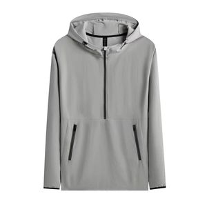 Automne nouveaux hommes veste de sport en plein air demi-zip à capuche à manches longues à séchage rapide fitness yoga couleur unie vêtements imperméables B89