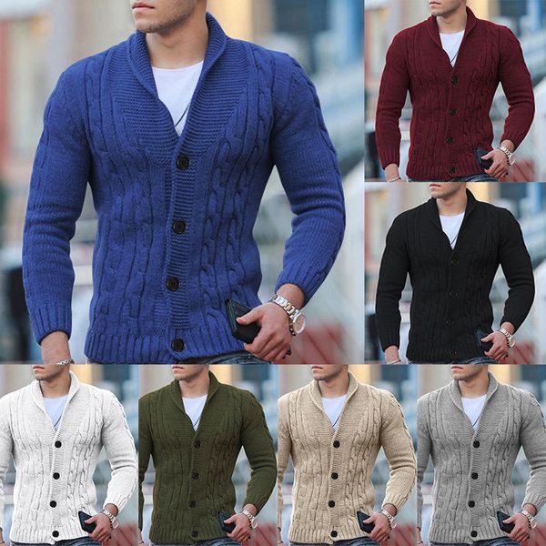 Automne nouveaux hommes chandails mode britannique Polo revers cou haut solide bouton Slim Fit tricoté Cardigan manteau mâle