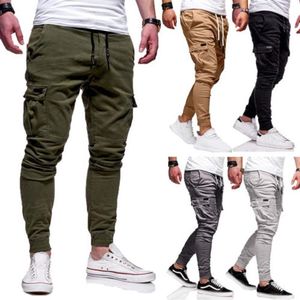 Automne nouveaux hommes coupe ajustée urbain jambe droite longue à lacets pantalon décontracté crayon survêtement Cargo pantalons longs Fashion292b