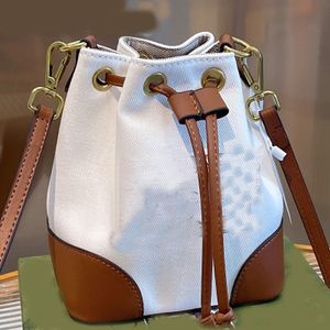 Herfst nieuwe populaire vrouwen canvas emmer tas enkele schouder messenger bags mode leisure veelzijdige hoge capaciteit splitsing stressing echt leer