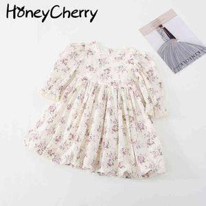 Herfst nieuwe prinses jurk meisjes bloemenjurk Frans retro pettiskirt baby meisje doek bloem meisje jurken voor bruiloften G1129