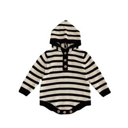 Pull en coton à rayures pour bébé, combinaison tricotée à manches longues avec chapeau, nouvelle collection automne 2575