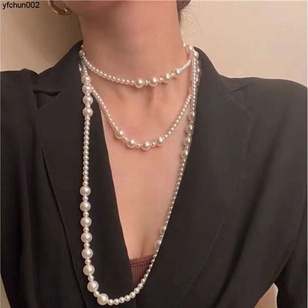 Collier de perles à trois couches pour femme, Long Style français élégant, chaîne de pull, Jgmj, nouvelle collection automne