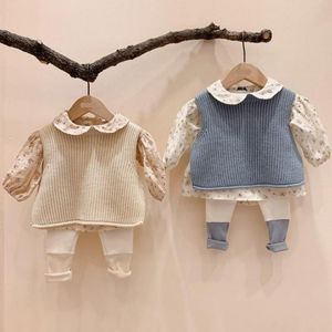 Herfst nieuwe peuter baby jongens en meisjes solide mouwloze gebreide pullover vest trui mode pasgeboren baby gebreide vest tops 210413