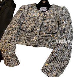 Automne nouveau femmes col rond paillette paillettes brillant bling veste courte manteau SMLXLXXL