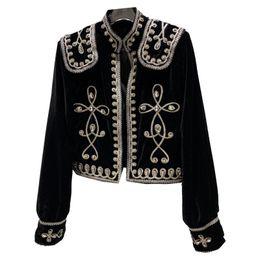 Automne nouveau col montant pour femme style royal broderie tissu velours floral mode veste manteau SMLXLXXL