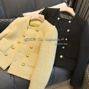 Automne nouvelle veste en tweed pour femmes en laine à double boutonnage manteau court couleur unie grande taille casacos SMLXL