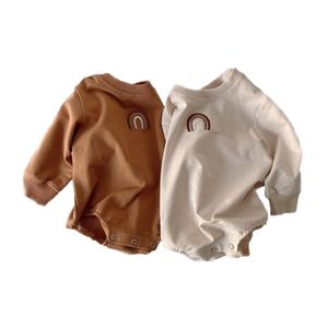 Herfst Pasgeboren Jongens Meisjes Kleding Borduurwerk Regenboog Bodysuit Katoen Lange Mouw Jumpsuit Leuke Mooie Babykleding 210309