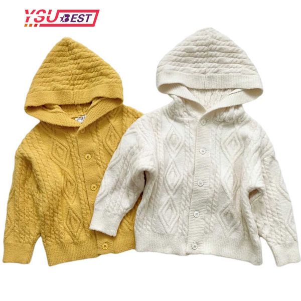 Automne nouveau-né bébé fille garçon cardigan vêtements veste d'hiver manteau chaud pull tricoté bouton à capuche vêtements d'extérieur vison velours Y1024