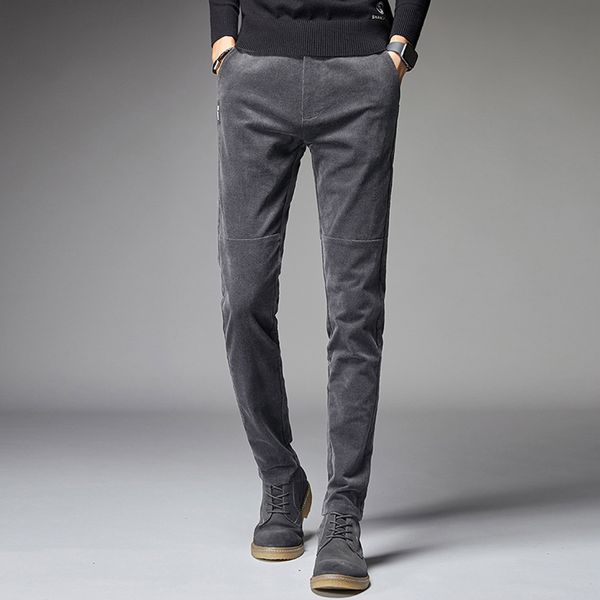Jeans pour hommes Automne Ly Mode Hommes Gris Vert Slim Fit Casual Pantalon en velours côtelé Style coréen Élastique Smart Business Classique