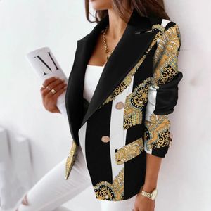 Automne bureau dame élégant Blazer manteaux mode col rabattu vêtement d'extérieur pour femmes printemps décontracté simple à manches longues vestes printe 240306