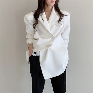 Herfst kantoor dame minimalistische vrouwen jas blazer formele losse elegante dubbele breasted pak jas effen stijlvolle uitloper 210514