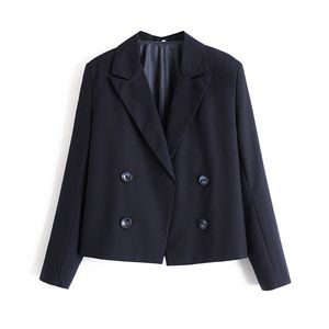 Automne OL double boutonnage bleu marine blazer femmes manteau élégant costume mince vêtements d'hiver veste courte 210430