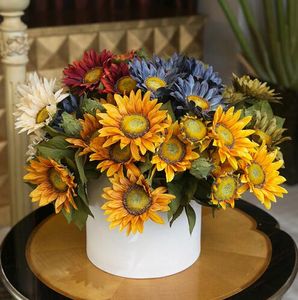 Automne peinture décoration tournesol artificielle mariage bouquet de fleurs rétro fausse fleur pour la maison décorative 13 branches/pcs GB235