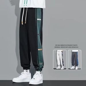 Herfstpatchwork Casual rechte broek voor mannen Koreaanse mode -broek Streetwear Baggy zweetwedstrijden Gym Jogger Hombre Pantalones 240512