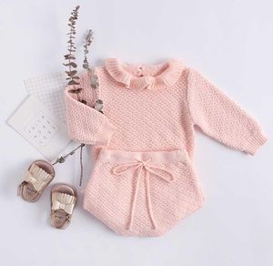 Automne rose tricoté costumes bébé enfants vêtements ensembles pull filles ensembles volants à manches longues SweaterPP court 2 pièces enfants Suits3265800