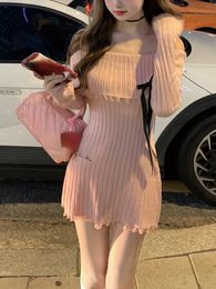 Automne rose mince Bodcyon robe tricotée bureau dame élégante Y2k Mini robe femme robe de soirée courte mode coréenne 231228