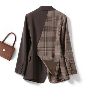 Automne Plaid épissure Blazers manteaux pour femmes élégant vêtements élégants costume d'affaires pour femmes Vintage dames vestes mode 231229