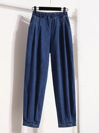 Automne grande taille jean pour femmes taille haute élastique en vrac bleu noir couleur jean pantalon mode coréenne pantalons décontractés 240318