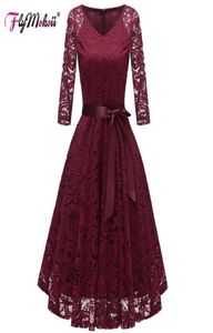 Autumn Plus Size Vneck Formal Dress Women Elegant Party Floral Ballgown Red Red Short Sleeve Lace Ladies Bridesmaid Robe Wedding8549899