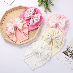 Automne princesse bébé filles chapeau dentelle arcs nouveau-né infantile indien casquette Beanie doux coton enfant en bas âge chapeau Turban Bonnet