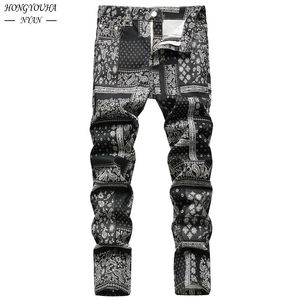 Autumn Gedrukte Paisley Mens Jeans Fashion Classic Daily Regular Fit Casual Stretch Pants Male losse jeans hombre broek 240319