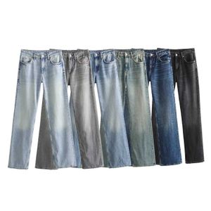 Herfstproduct dames casual veelzijdige wijde poot mid taille lange jeans ms7870