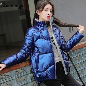 Automne PU Cuir Down Parkas Femmes Mode Haute Imitation En Cuir Manteaux Femmes Élégantes Coton épais Vestes Femmes Mesdames 201201