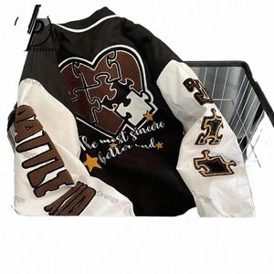 Automne Rétro Industrie Lourde Brodé Baseball Uniforme Veste Hommes et Femmes Lâche Patchwork Street Varsity Veste Couple e3lZ #