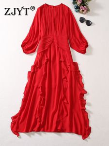 Robe longue de soirée rouge en mousseline de soie, à volants, élégante, pour femmes, pour occasions spéciales, vacances, automne 2023