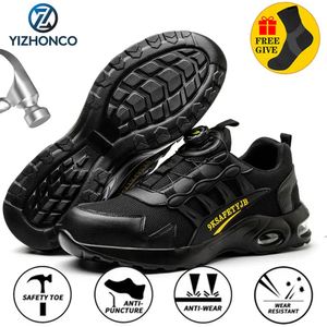 Autumn Veiligheidsschoenen Geroteerde knop Men Sneakers Steel Toe Cap Shoe Werkschoenen Punctie-Punctie-Proof Work Safety Shoes Boots Yizhonco 240409