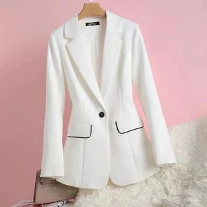 Automne Sag costume veste femmes Cardigan un bouton blanc auto-culture crème solaire tempérament mode Blazer noir haut 240228