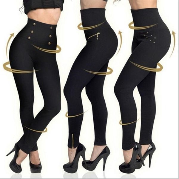 Otoño sexy negro jeans leggings mujeres cintura alta push up flaco falso denim fitness leggins más tamaño lápiz pantalones femeninos 211014