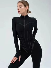 Combinaison Sexy et élégante pour femmes, fermeture éclair, col rond, manches longues, Streetwear, salopette d'été, Fitness, body de sport, automne, 231229