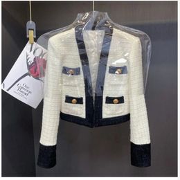 Otoño pequeña fragancia chaqueta de tweed chaqueta femenina abrigo de manga larga botón abrigo corto otoño casual mujer oficina outwear 240301