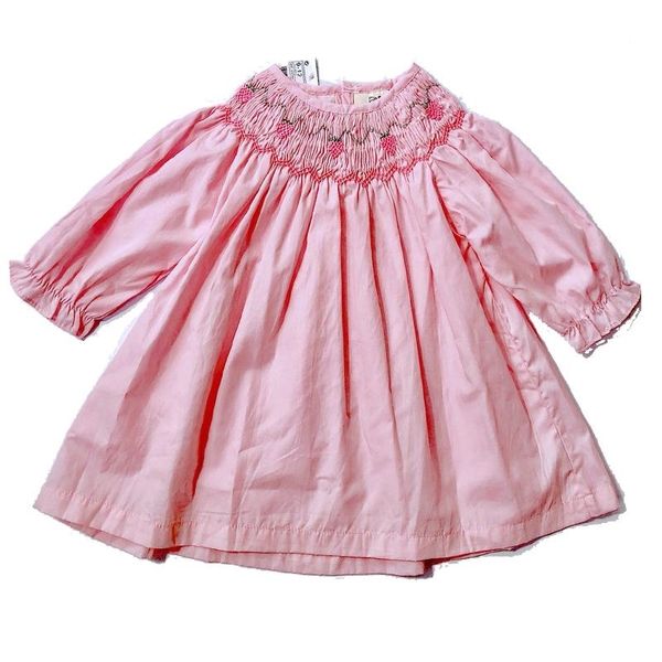 Automne robes smockées pour filles Boutiques vêtements enfants à la main broderie princesse robe enfants smocks rose Vestidos 210615