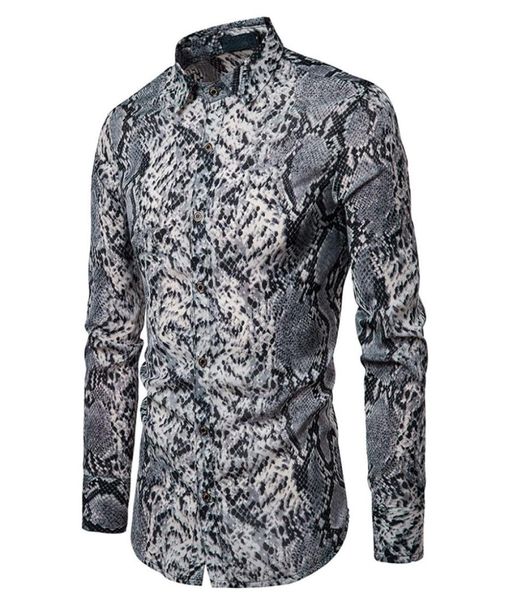 Modèle de peau de serpent d'automne Men de manches longues Shirt Tuxedo Slim Fit Christmas 7905291