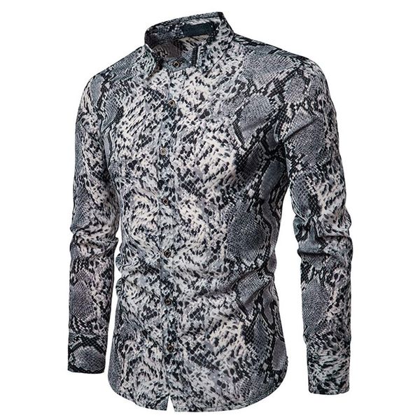 Chemise à manches longues pour hommes, motif peau de serpent, bonne qualité, smoking, coupe cintrée, noël 228c, automne