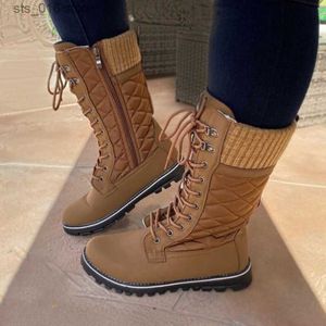 Autumn Snow solide Couleur d'hiver Chaussade et confortable Femmes Mid Tube Talon plat côté Zippe Round Boots Boots Nouveau T IDE