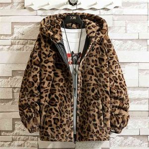 Otoño suave leopardo chaqueta hombres cremallera sudaderas con capucha abrigo con capucha moda causal calle ropa exterior suelta rompevientos ropa masculina mujer 210827