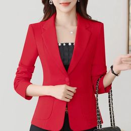 Automne couleur unie élégant rouge Blazer femmes veste angleterre Style coupe ajustée à manches longues vêtements d'extérieur col cranté haut à bouton unique 240306