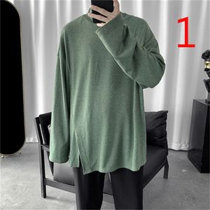 Herfst Solid Color Lange mouwen T-shirt Heren Koreaanse versie van het losse wilde onderkant van het shirt 210629